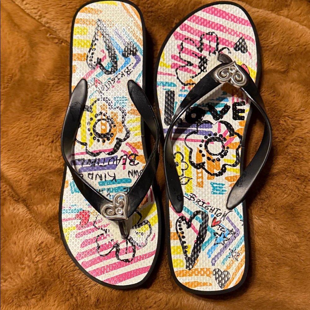 Brighton Multicolor Flip Flops with Silver Heart Accents